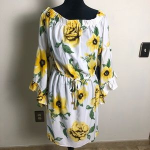 White and yellow flower off the shoulders dress